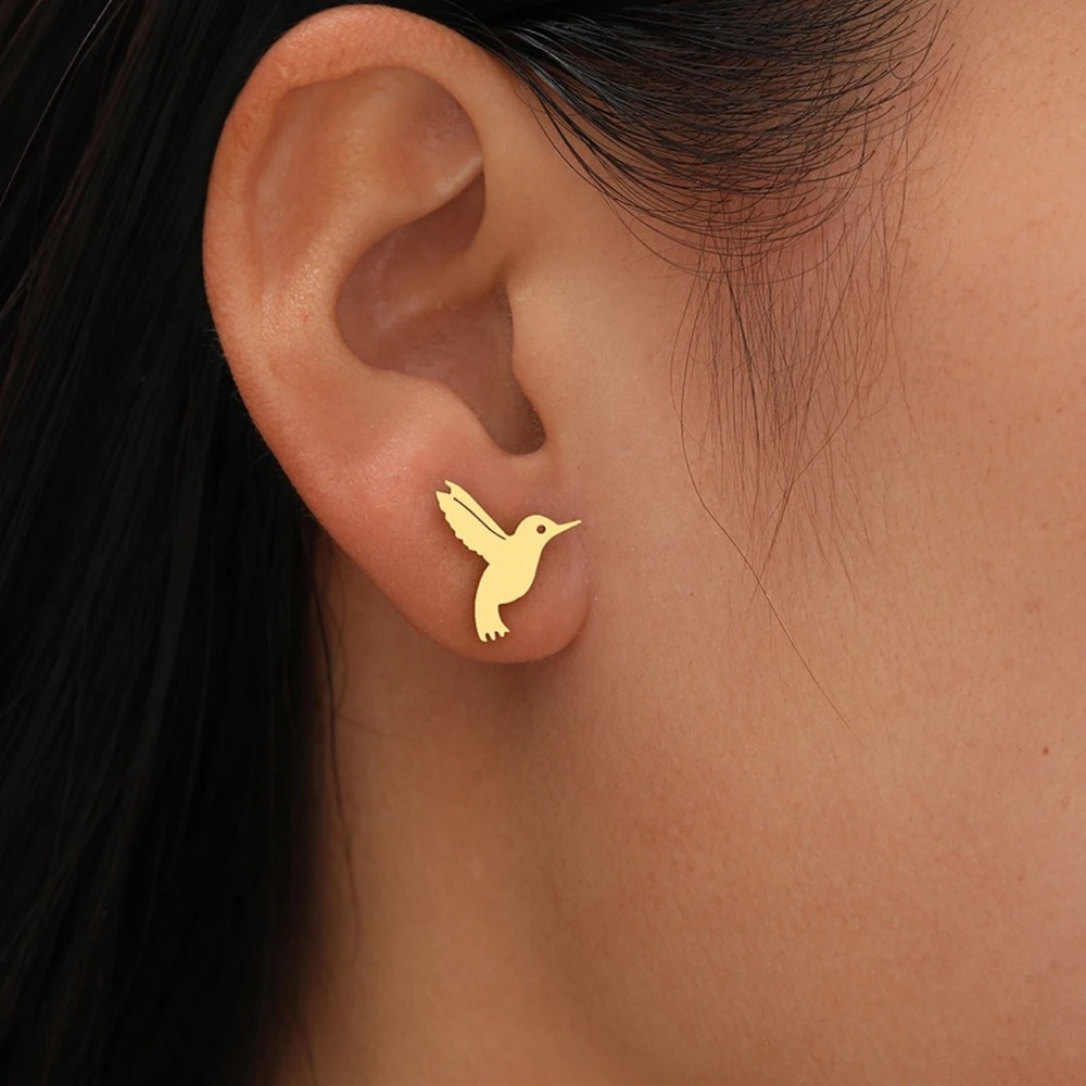 GOLD Hummingbird Mini Stainless Steel Stud Earrings With Gift Bag